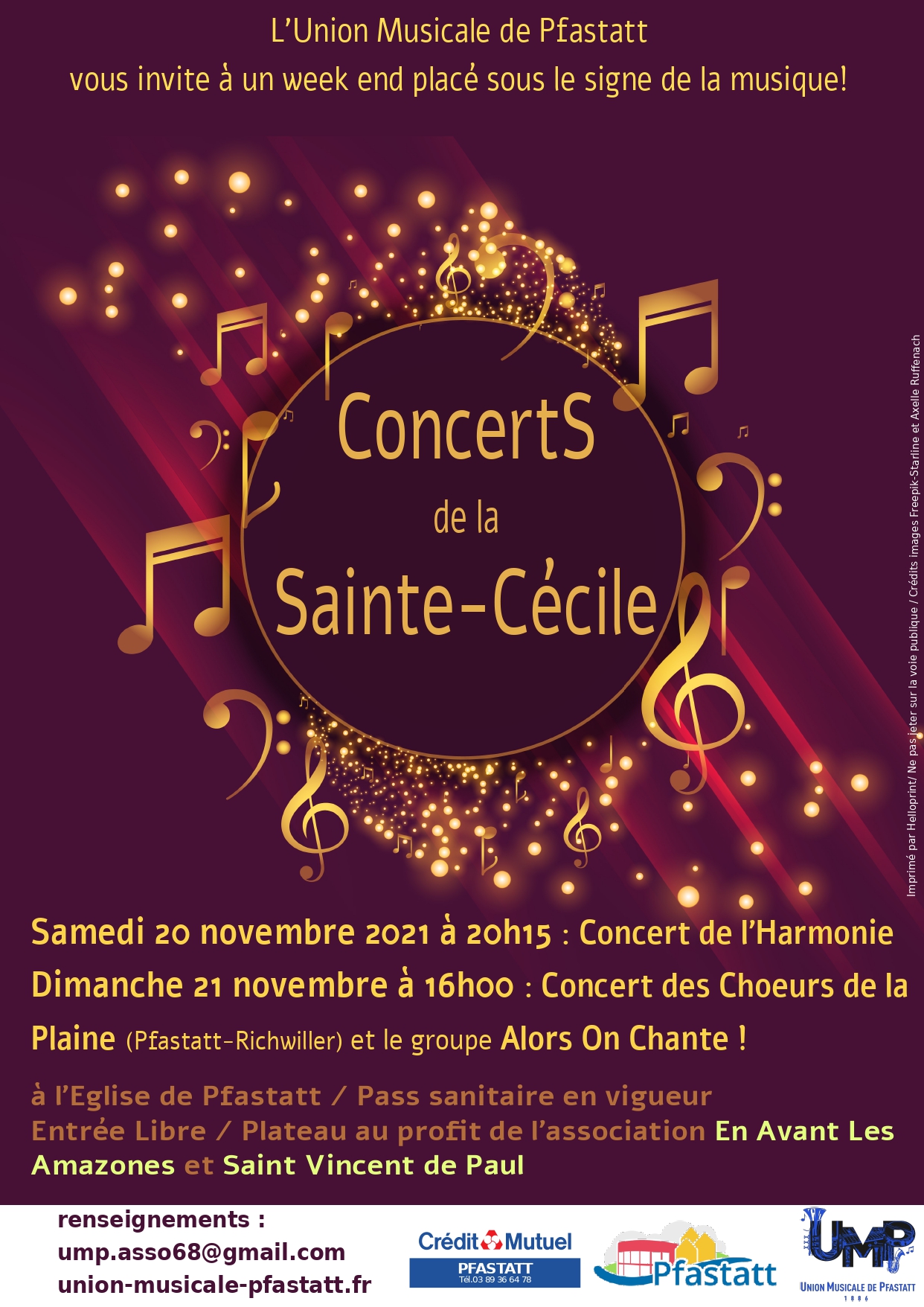 Affiche de concert fond rose et lettres dorées