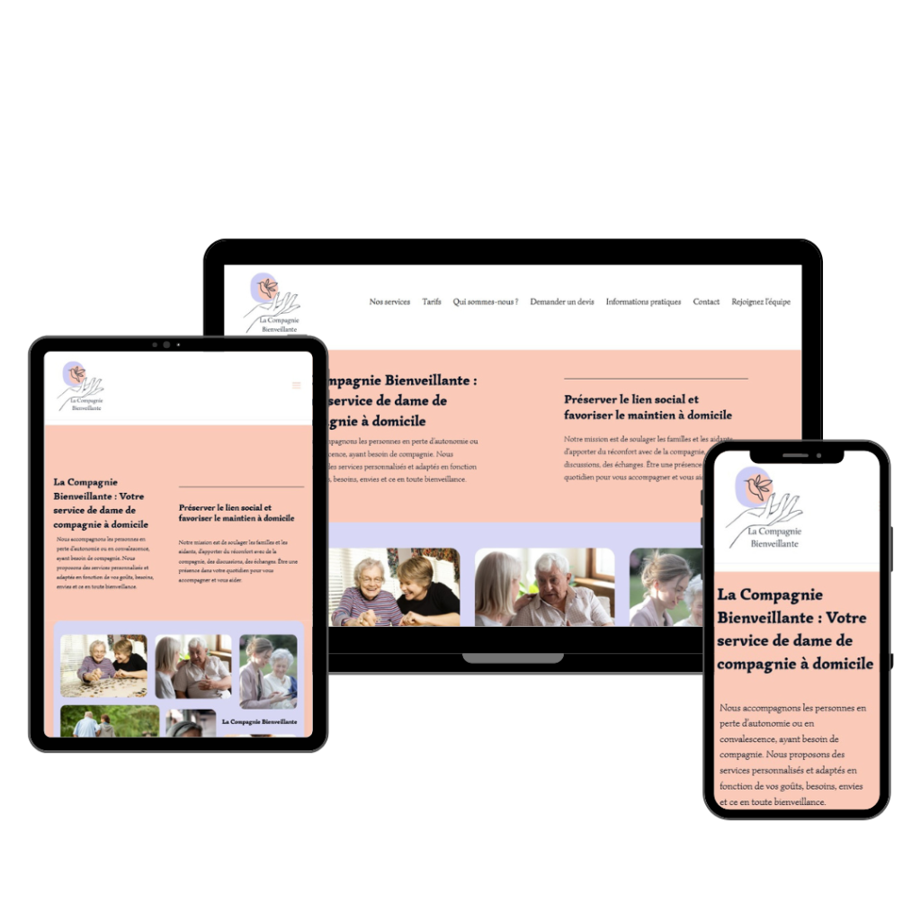 affichage responsive du site internet de la compagnie bienveillante en alsace