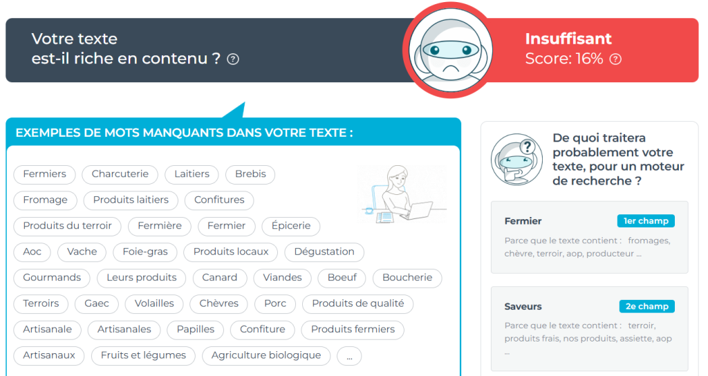 screen du site 1.fr pour aider à trouver des mots clés